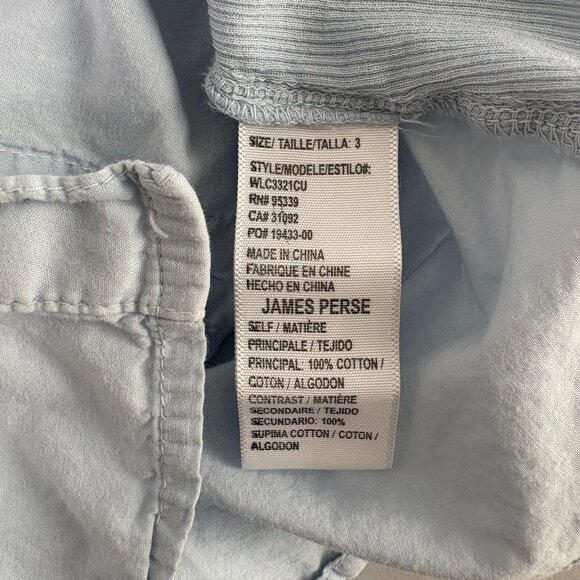 James Perse Top Womens L 3 Blue Button Up Shirt Utility 3/4 Roll Tab Sleeve - Picture 6 of 10